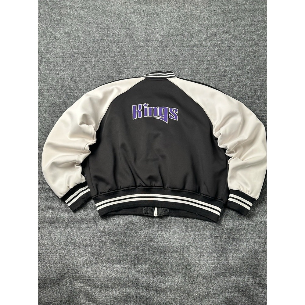 Womens Short Length Jacket Sacramento Kings Black White Zip Up NBA, Size XL
